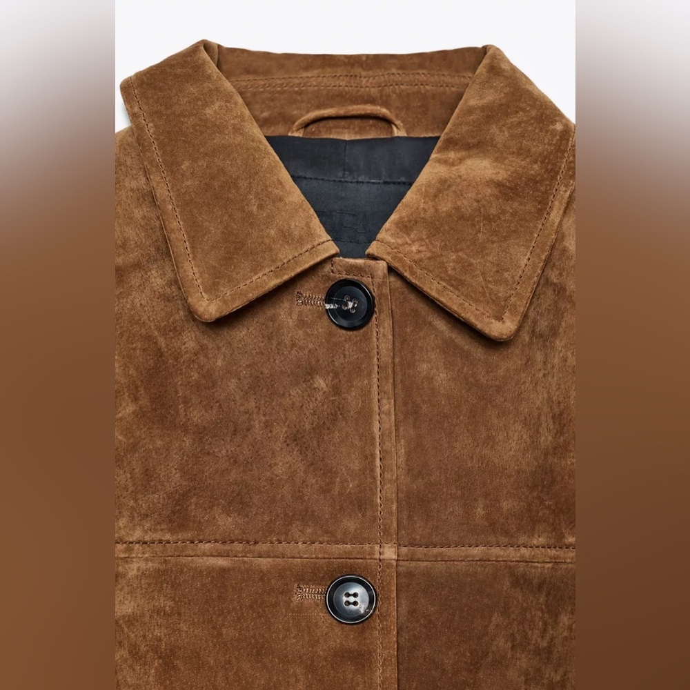 Zara Brown Suede Button-Up Jacket with Collar - Picture 3 of 6